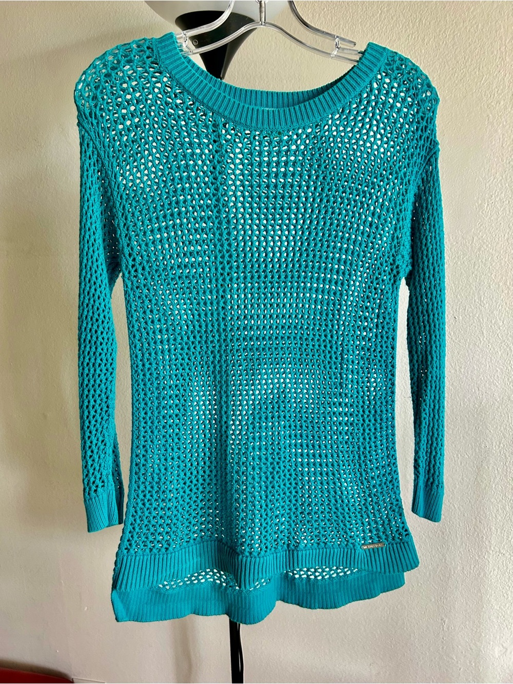 Michael Kors Teal Open-Weave Crewneck Sweater